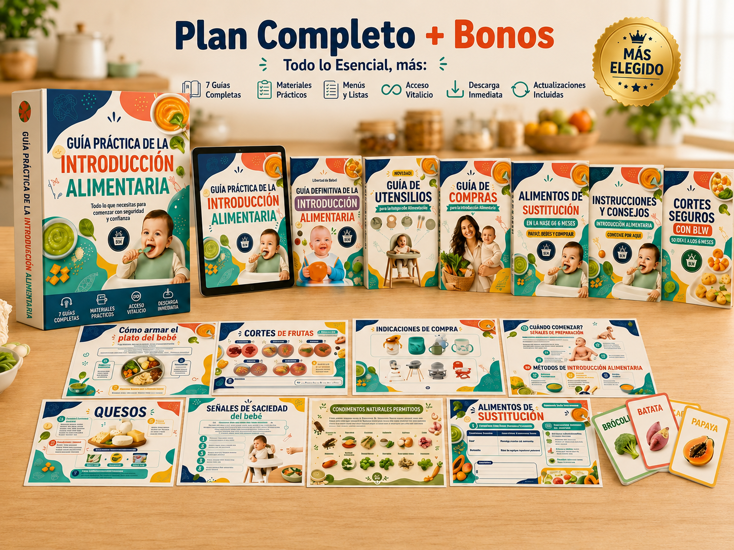 Todos los materiales del Mapa Completo: guía definitiva, menús 6-24m, guía de compras, guía de utensilios, cortes seguros y bonos